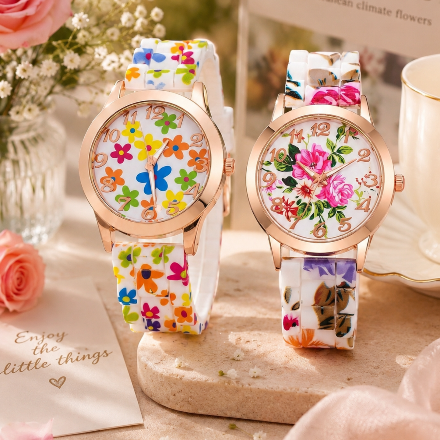 Floral Fashion Watch Set – 2-Piece Women’s Analogue Watches