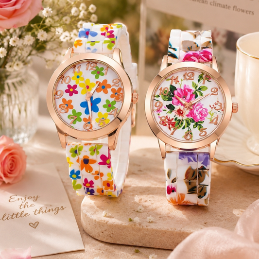Floral Fashion Watch Set – 2-Piece Women’s Analogue Watches