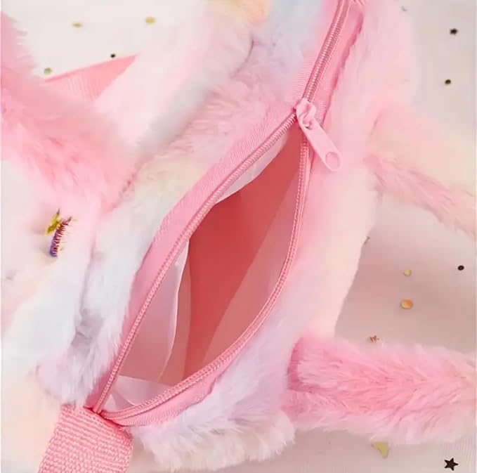 Girls Unicorn Plush Crossbody Bag – Pink