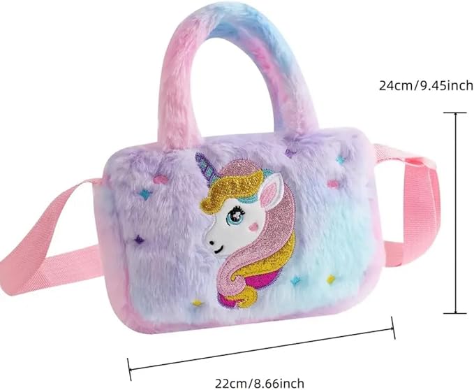 Girls Unicorn Plush Crossbody Bag – Pink