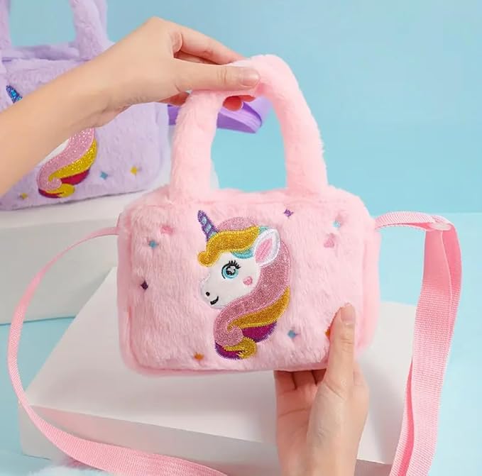 Girls Unicorn Plush Crossbody Bag – Pink
