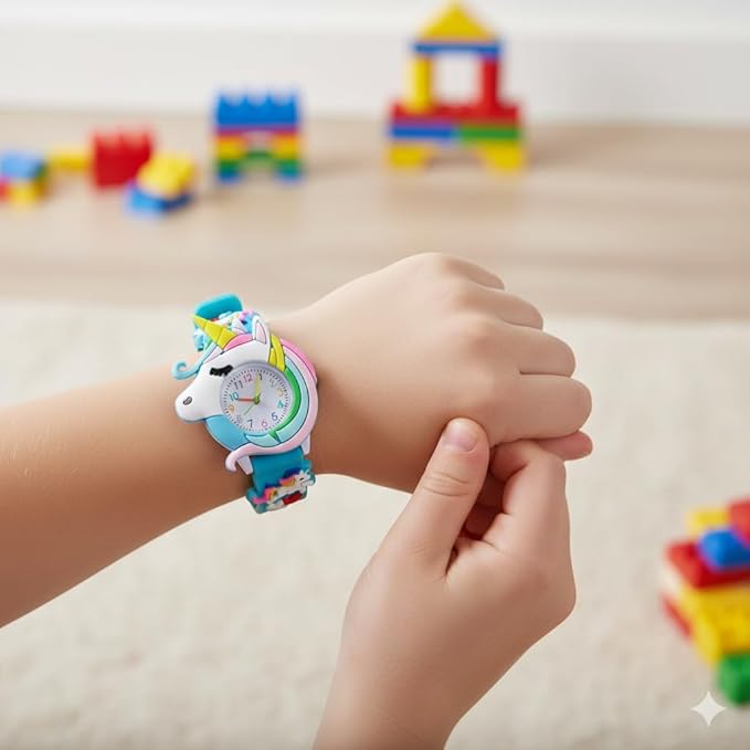 Kids Unicorn Watch Set – Pink & Blue Cartoon Watches