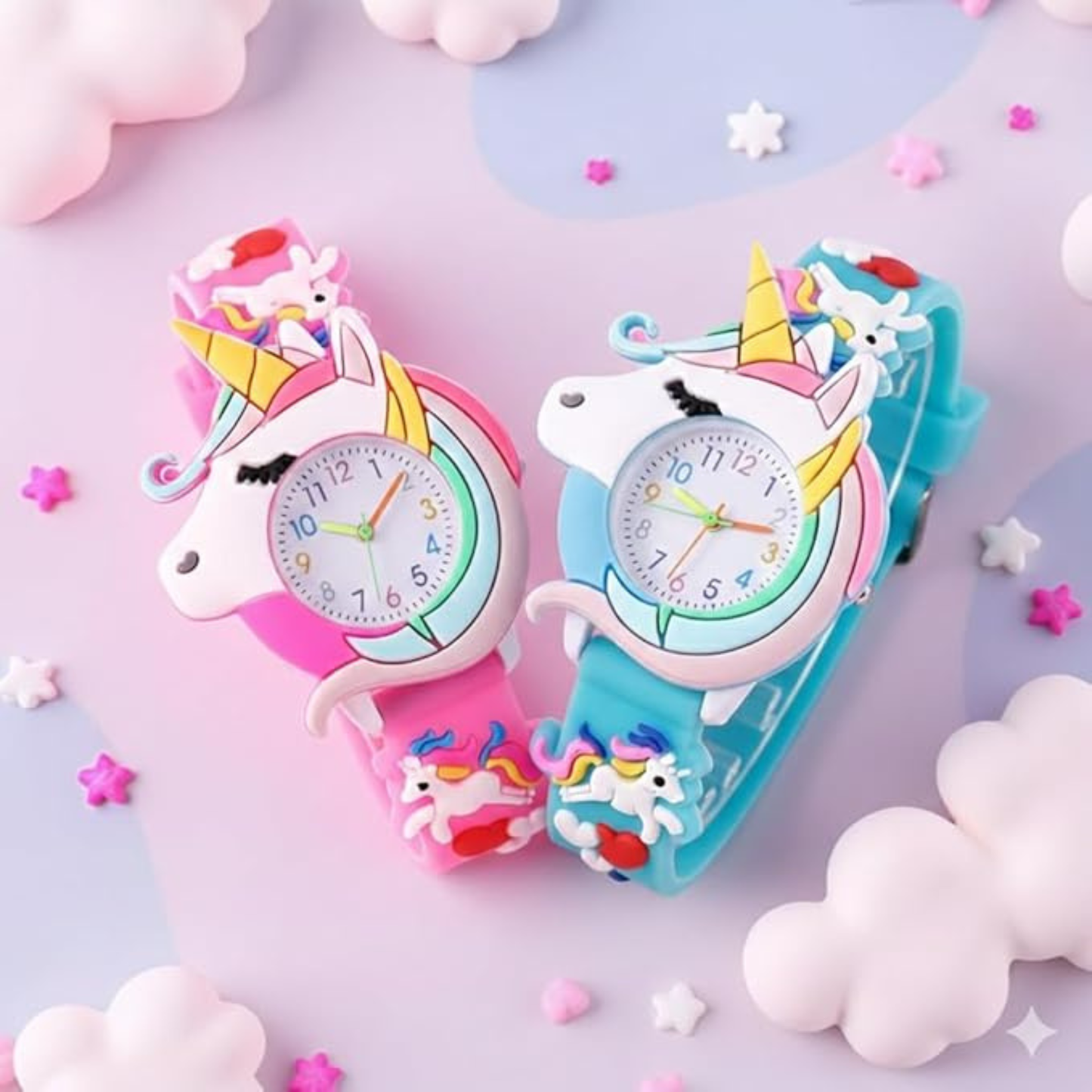 Kids Unicorn Watch Set – Pink & Blue Cartoon Watches
