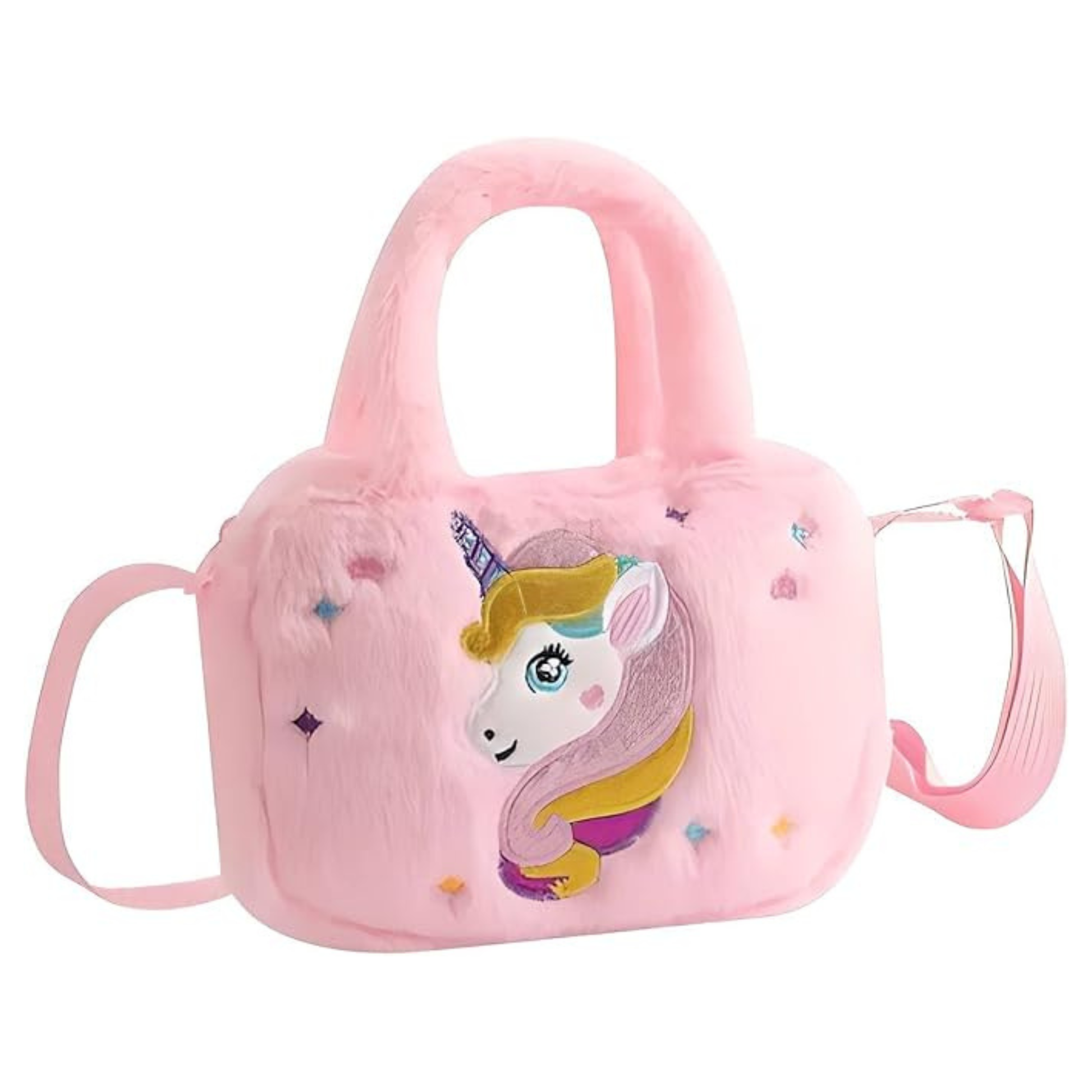 Girls Unicorn Plush Crossbody Bag – Pink