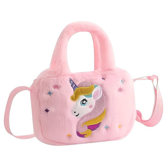 Girls Unicorn Plush Crossbody Bag – Pink