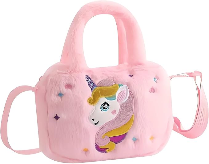 Girls Unicorn Plush Crossbody Bag – Pink