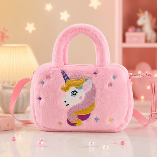 Girls Unicorn Plush Crossbody Bag – Pink