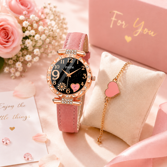 Rose Gold Watch & Bracelet Set