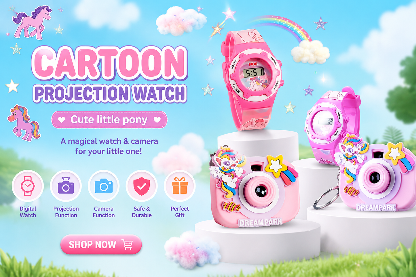 Kids Unicorn Projection Camera Watch – 2-in-1 Toy Gift Set
